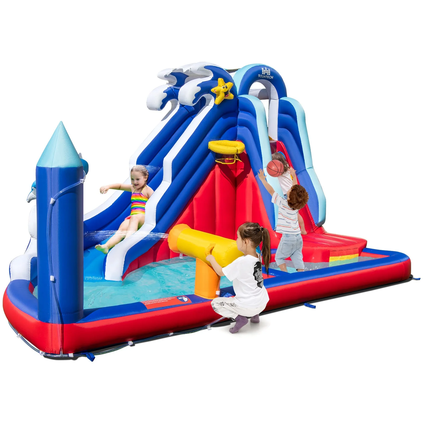 6-In-1 Inflatable Water Park with Climbing Wall Splash Pool (Without Blower) - Image 3
