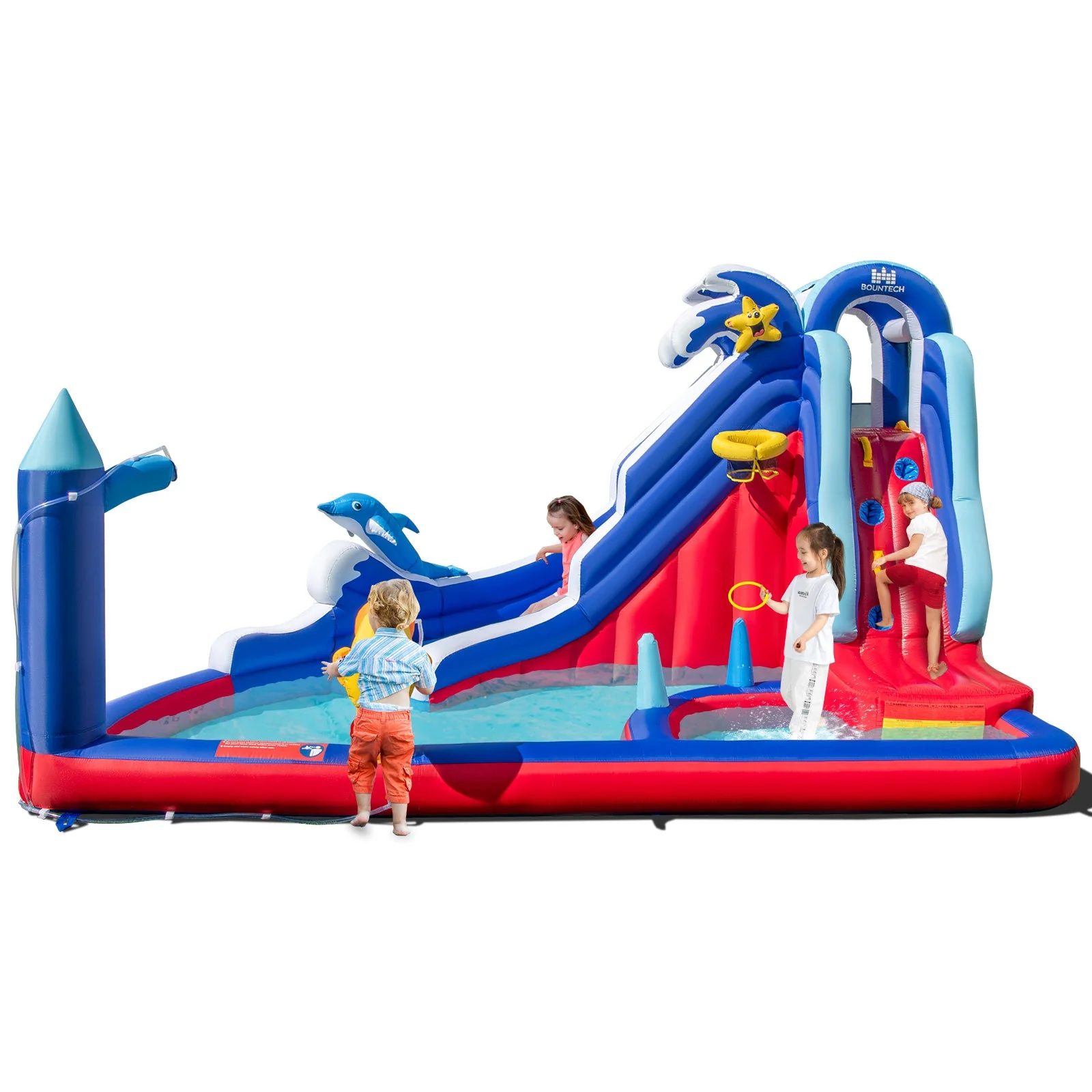 6-In-1 Inflatable Water Park with Climbing Wall Splash Pool (Without Blower) - Image 5