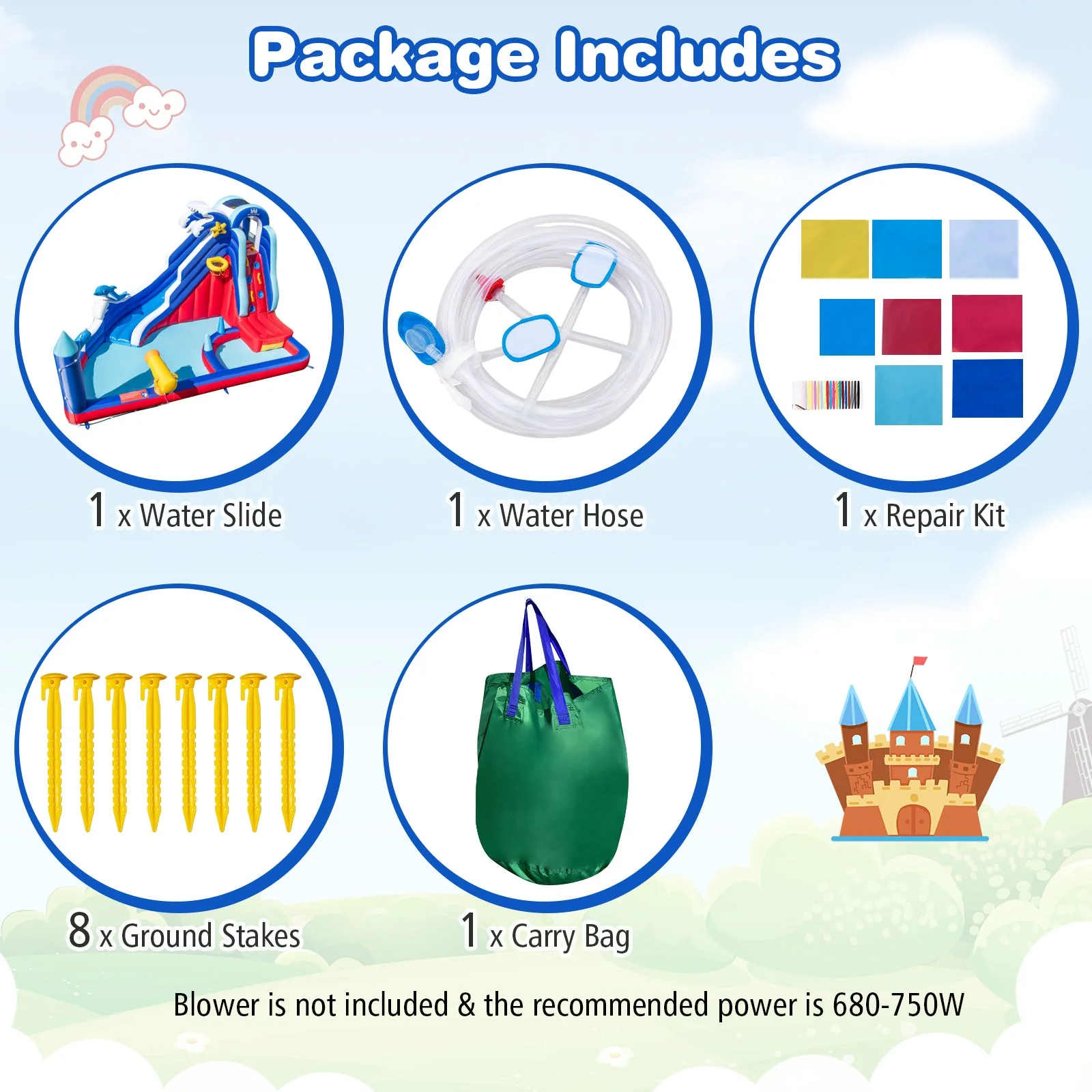 6-In-1 Inflatable Water Park with Climbing Wall Splash Pool (Without Blower) - Image 6