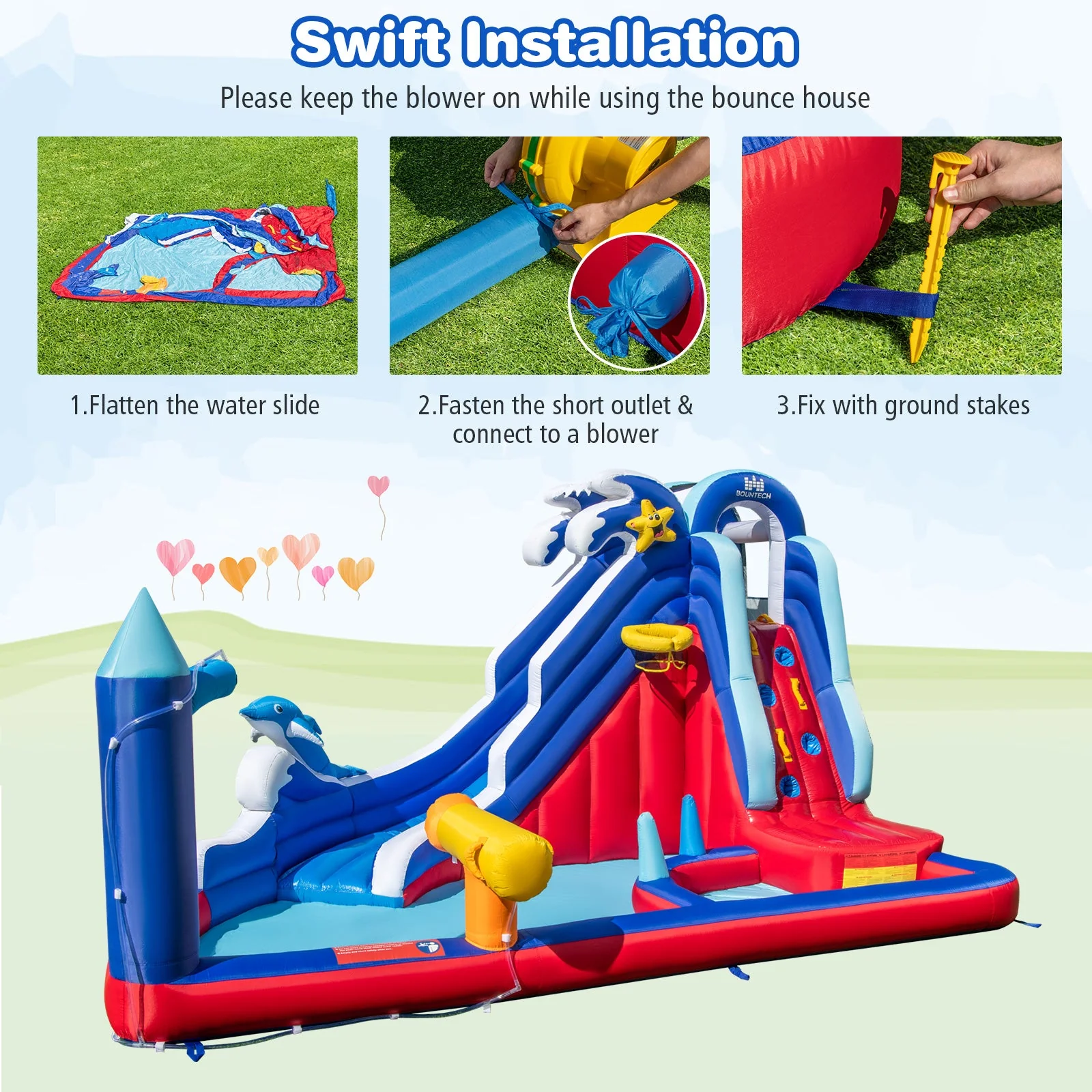 6-In-1 Inflatable Water Park with Climbing Wall Splash Pool (Without Blower) - Image 7