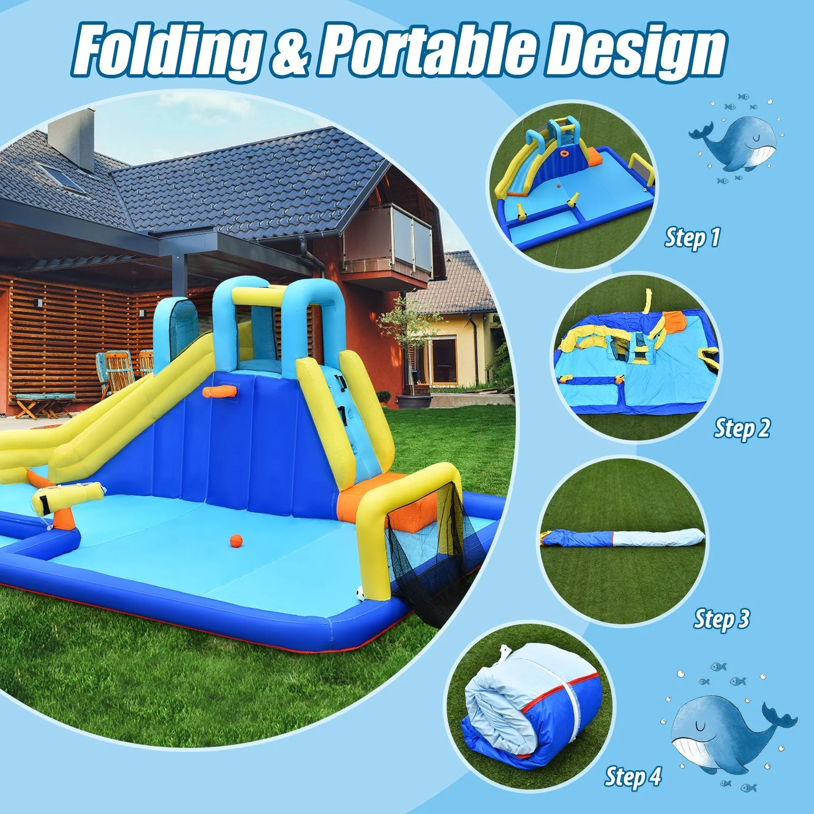 6-in-1 Inflatable Water Slide Jumping House without Blower - Image 8