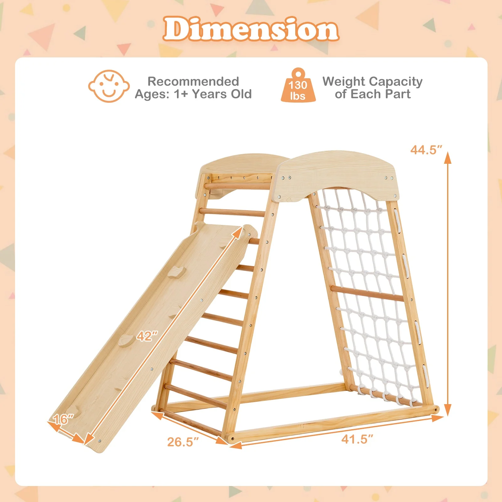 6-in-1 Jungle Gym Wooden Indoor Playground with Double-Sided Ramp and Monkey Bars-Natural - Image 4