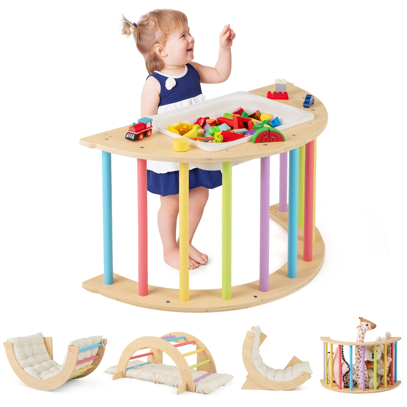 6 in 1 Kids Climbing Arch Playset wIth Removable Cushion and Stoppers-Multicolor - Image 3