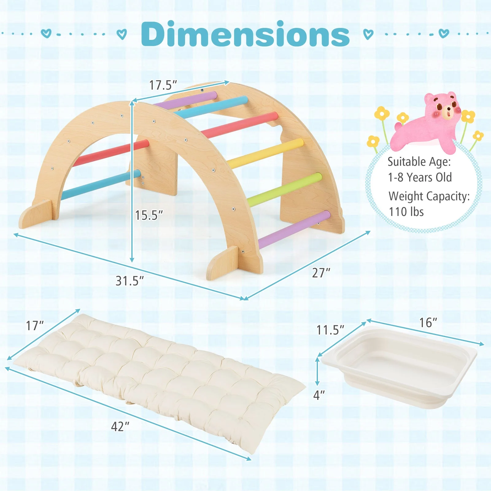 6 in 1 Kids Climbing Arch Playset wIth Removable Cushion and Stoppers-Multicolor - Image 4