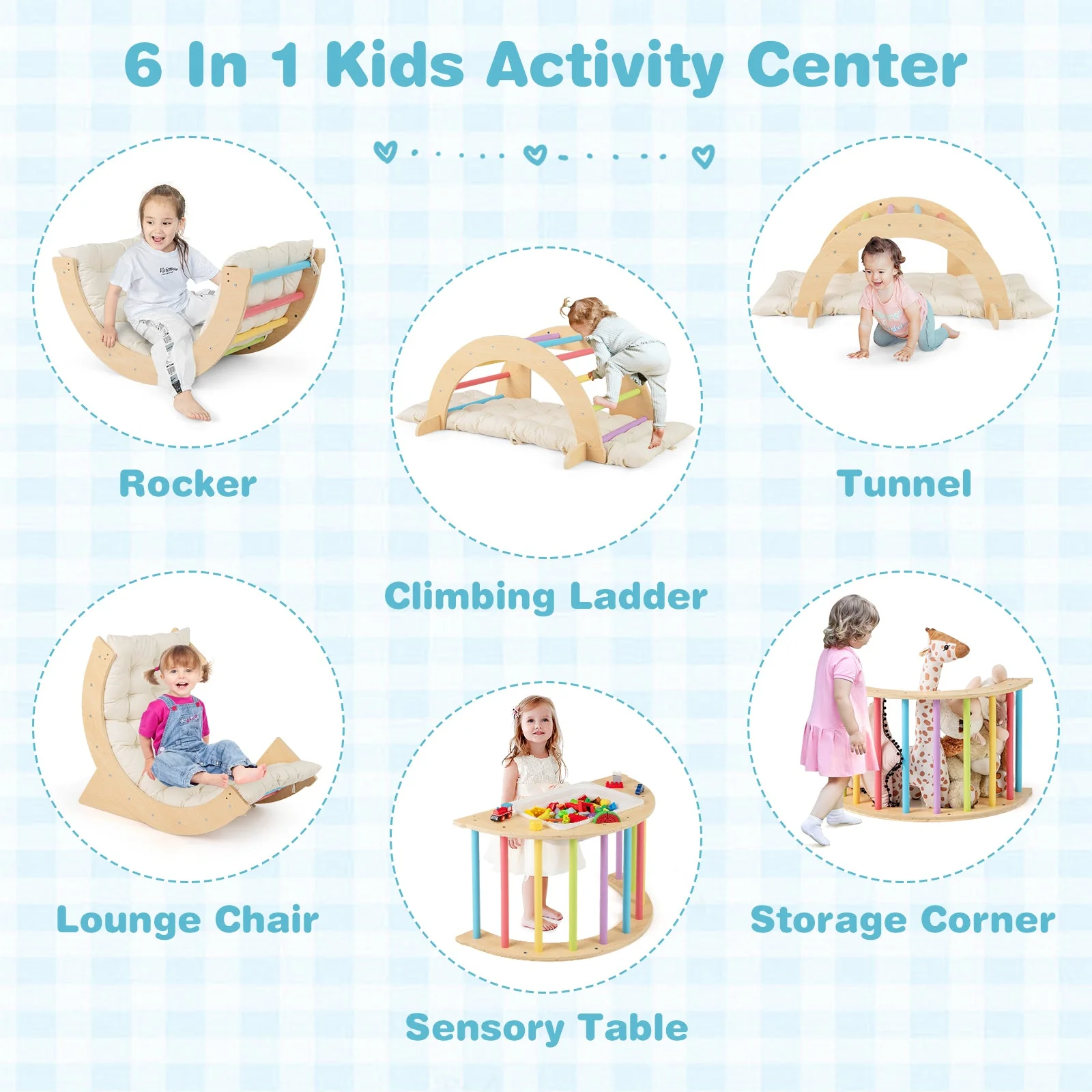 6 in 1 Kids Climbing Arch Playset wIth Removable Cushion and Stoppers-Multicolor - Image 7