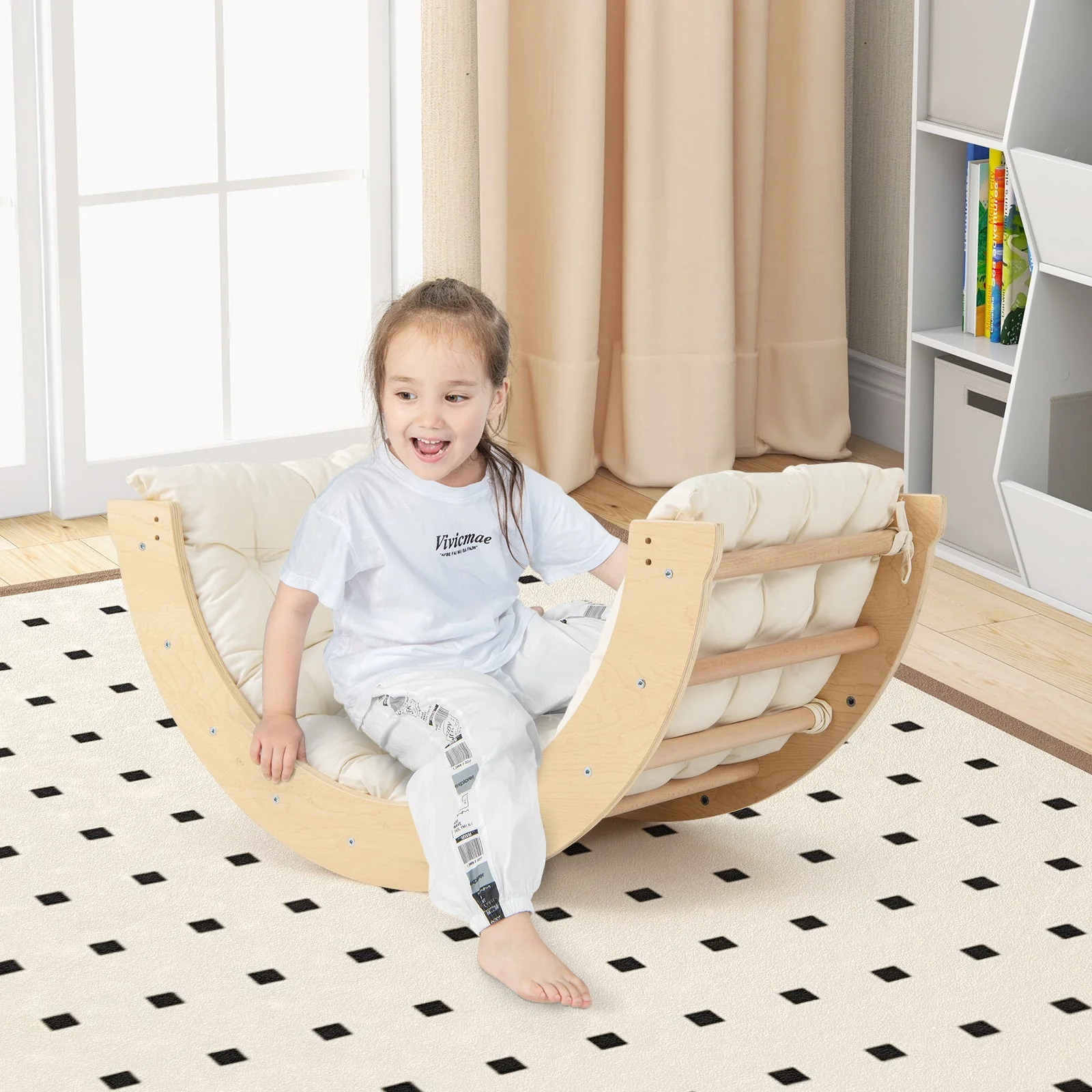6 in 1 Kids Climbing Arch Playset wIth Removable Cushion and Stoppers-Natural - Image 2