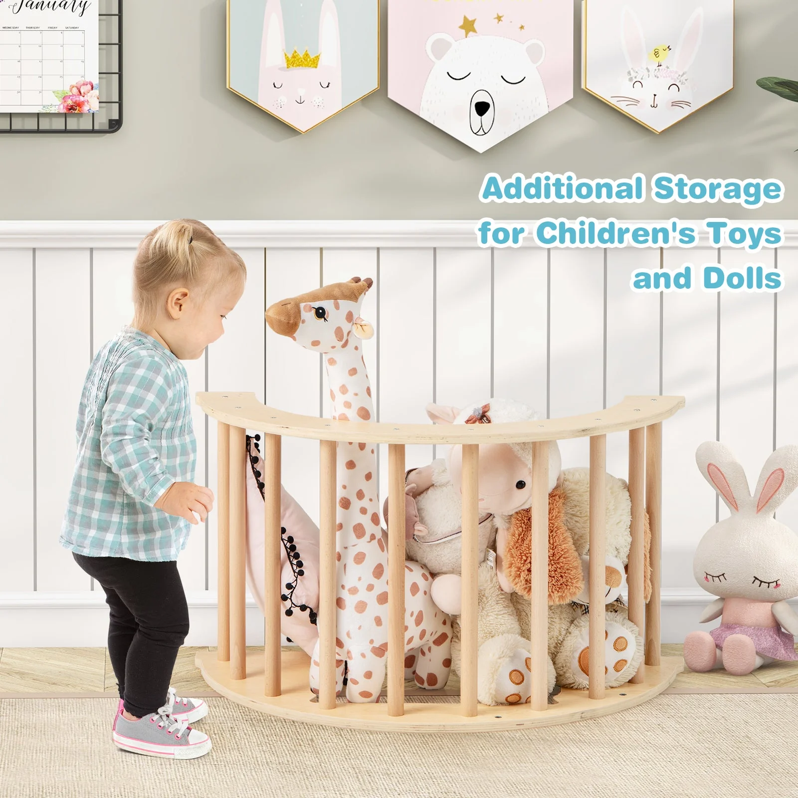 6 in 1 Kids Climbing Arch Playset wIth Removable Cushion and Stoppers-Natural - Image 5