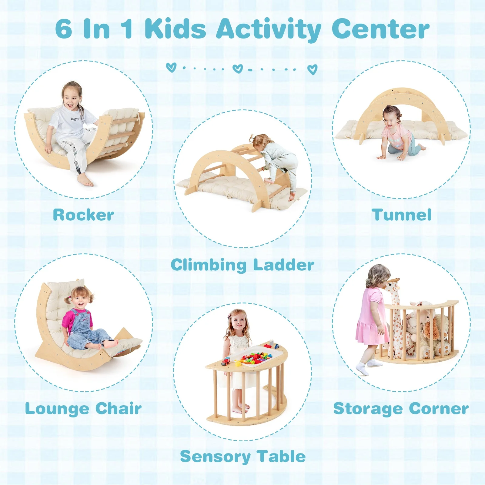 6 in 1 Kids Climbing Arch Playset wIth Removable Cushion and Stoppers-Natural - Image 6