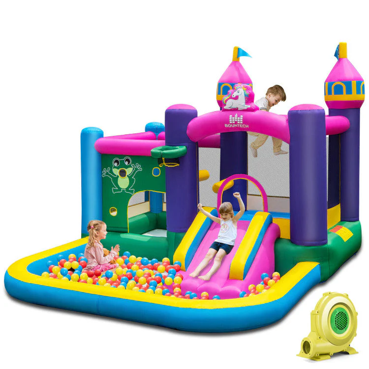 6-in-1 Kids Inflatable Unicorn-themed Bounce House with 735W Blower - Image 3
