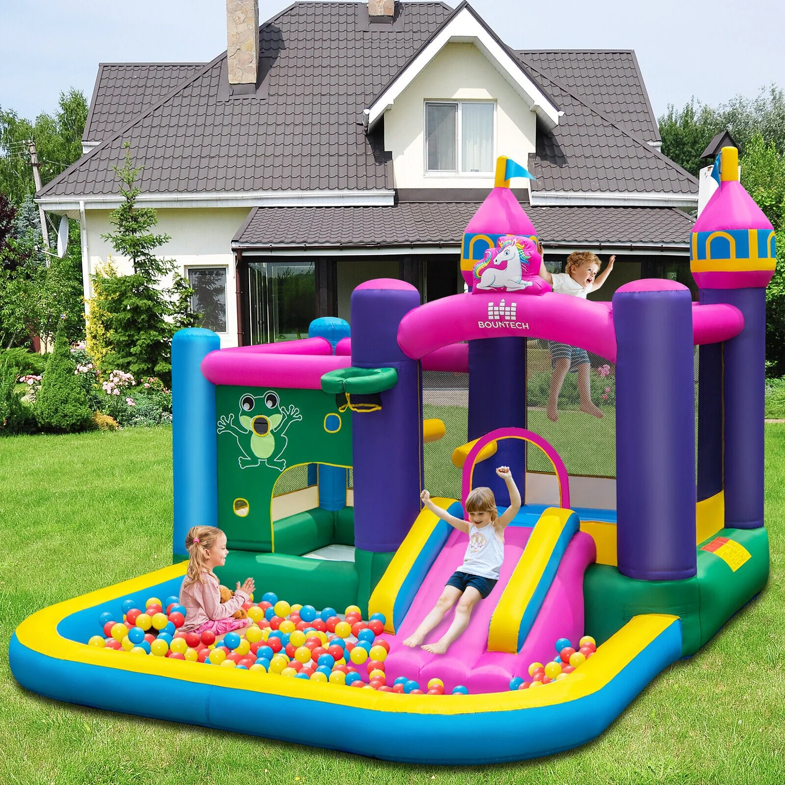 6-in-1 Kids Inflatable Unicorn-themed Bounce House with 735W Blower - Image 6