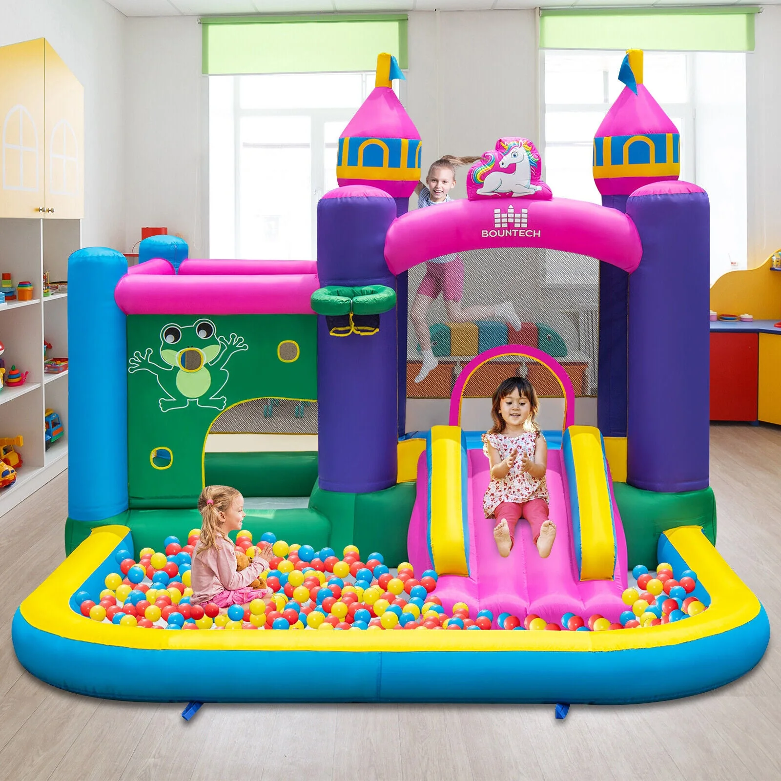 6-in-1 Kids Inflatable Unicorn-themed Bounce House with 735W Blower - Image 7