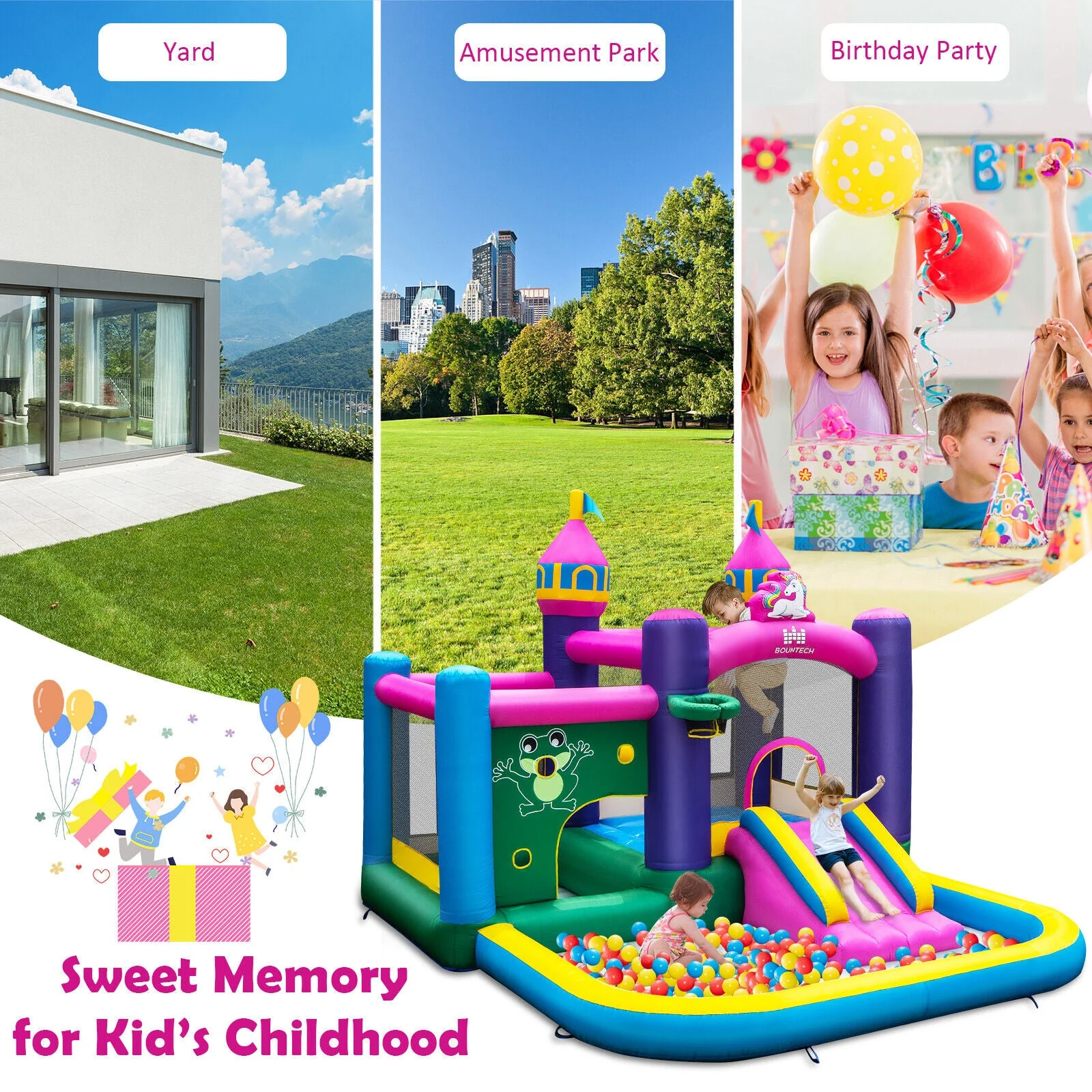 6-in-1 Kids Inflatable Unicorn-themed Bounce House with 735W Blower - Image 8