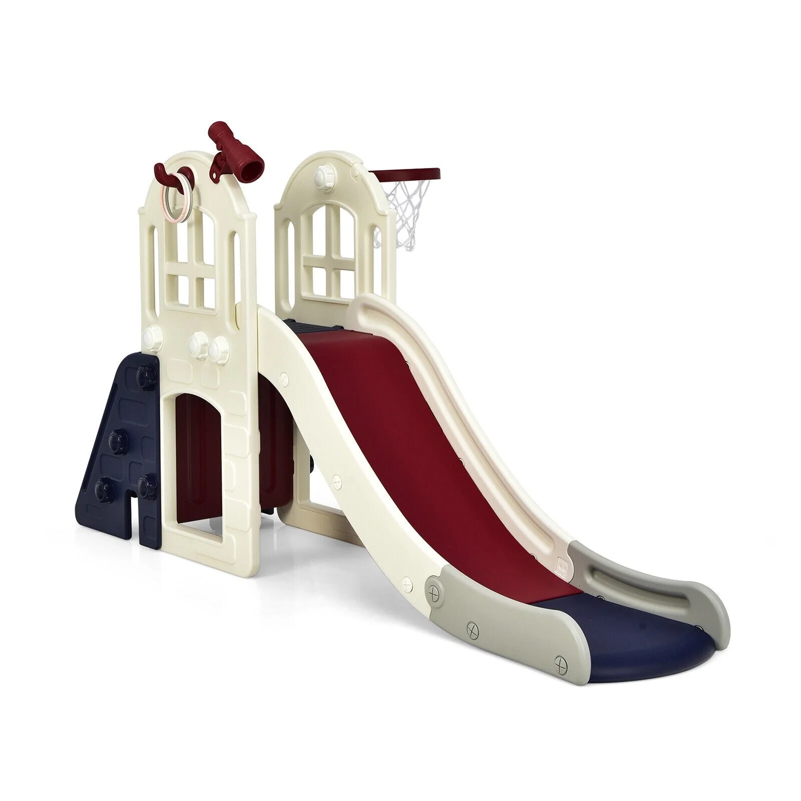 6-In-1 Large Slide for Kids Toddler Climber Slide Playset with Basketball Hoop-Blue - Image 3