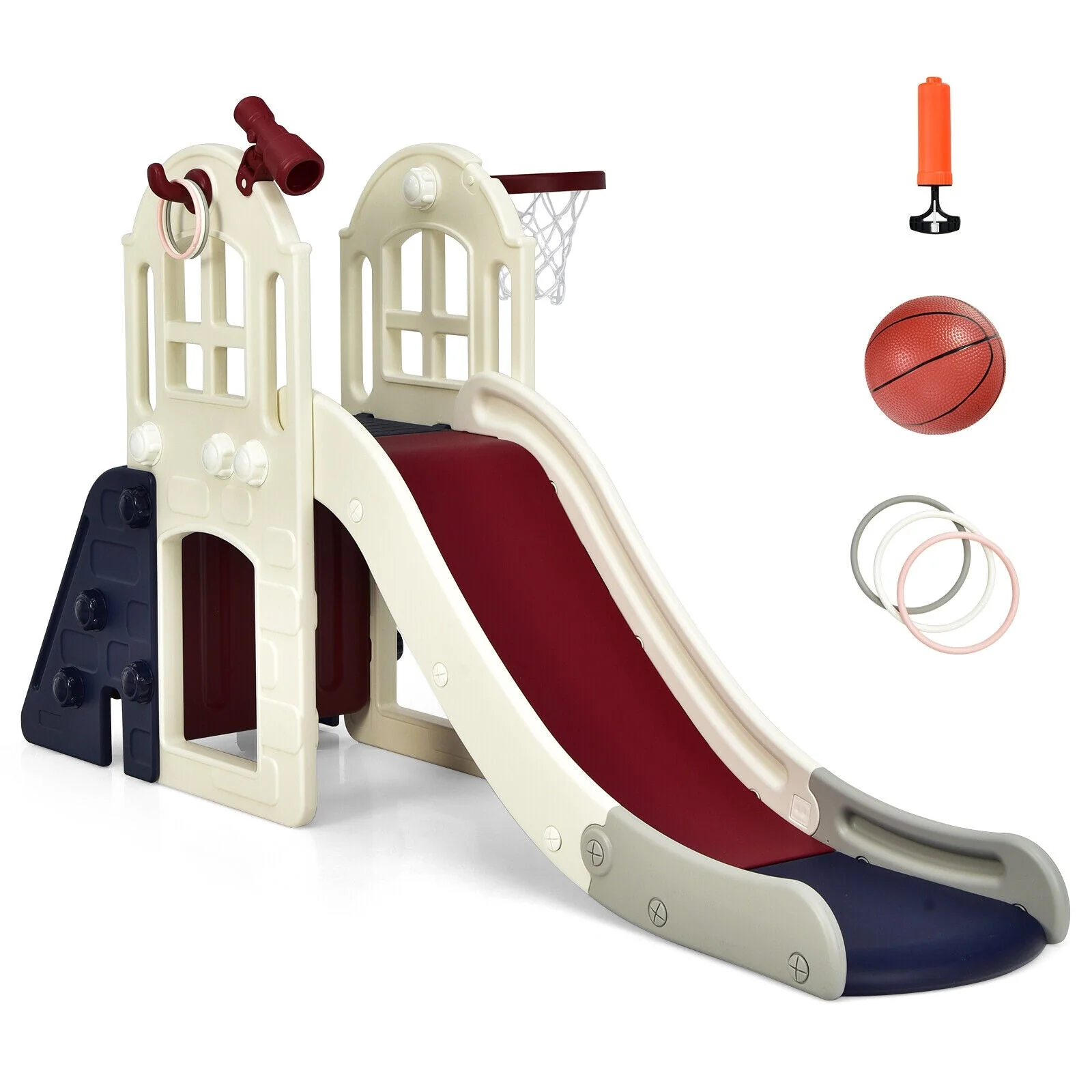 6-In-1 Large Slide for Kids Toddler Climber Slide Playset with Basketball Hoop-Blue - Image 8