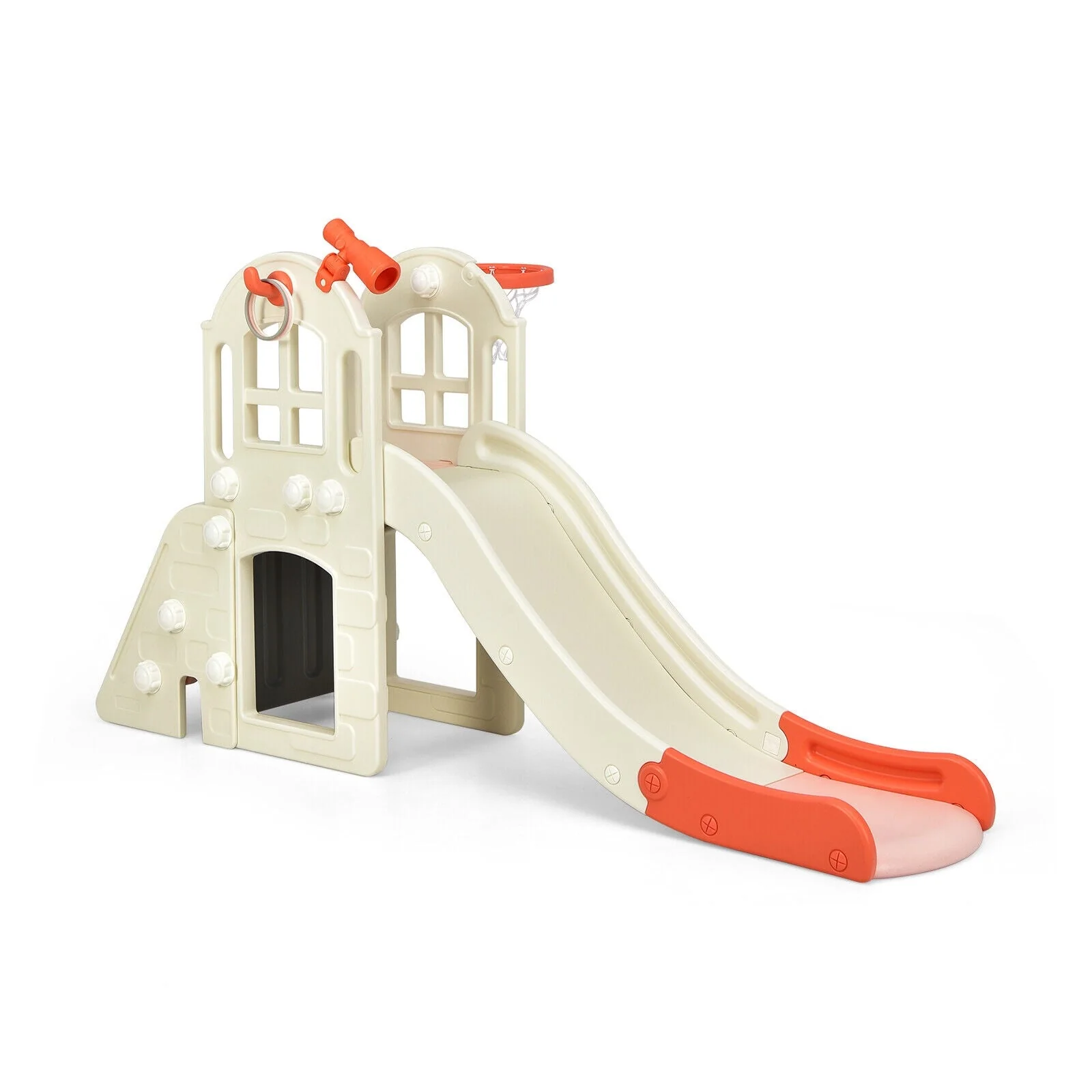 6-In-1 Large Slide for Kids Toddler Climber Slide Playset with Basketball Hoop-Pink - Image 3