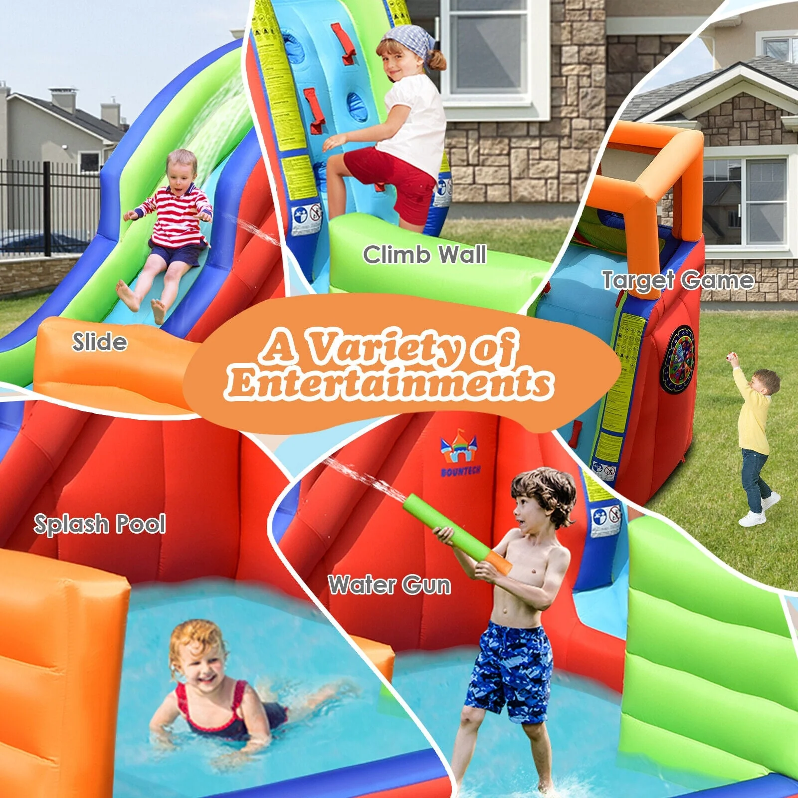 6-in-1 Pirate Ship Waterslide Kid Inflatable Castle with Water Guns and 735W Blower - Image 2