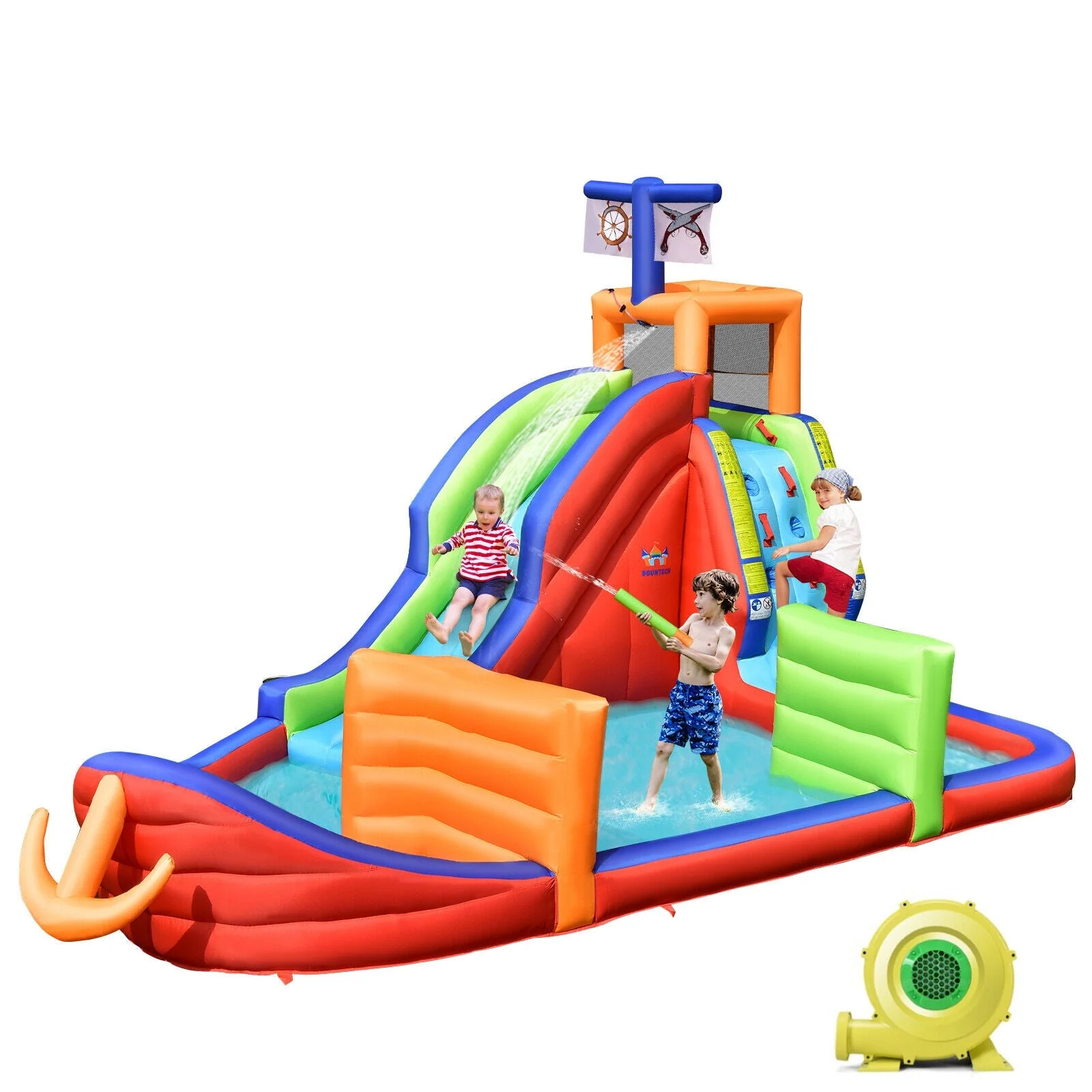6-in-1 Pirate Ship Waterslide Kid Inflatable Castle with Water Guns and 735W Blower - Image 3