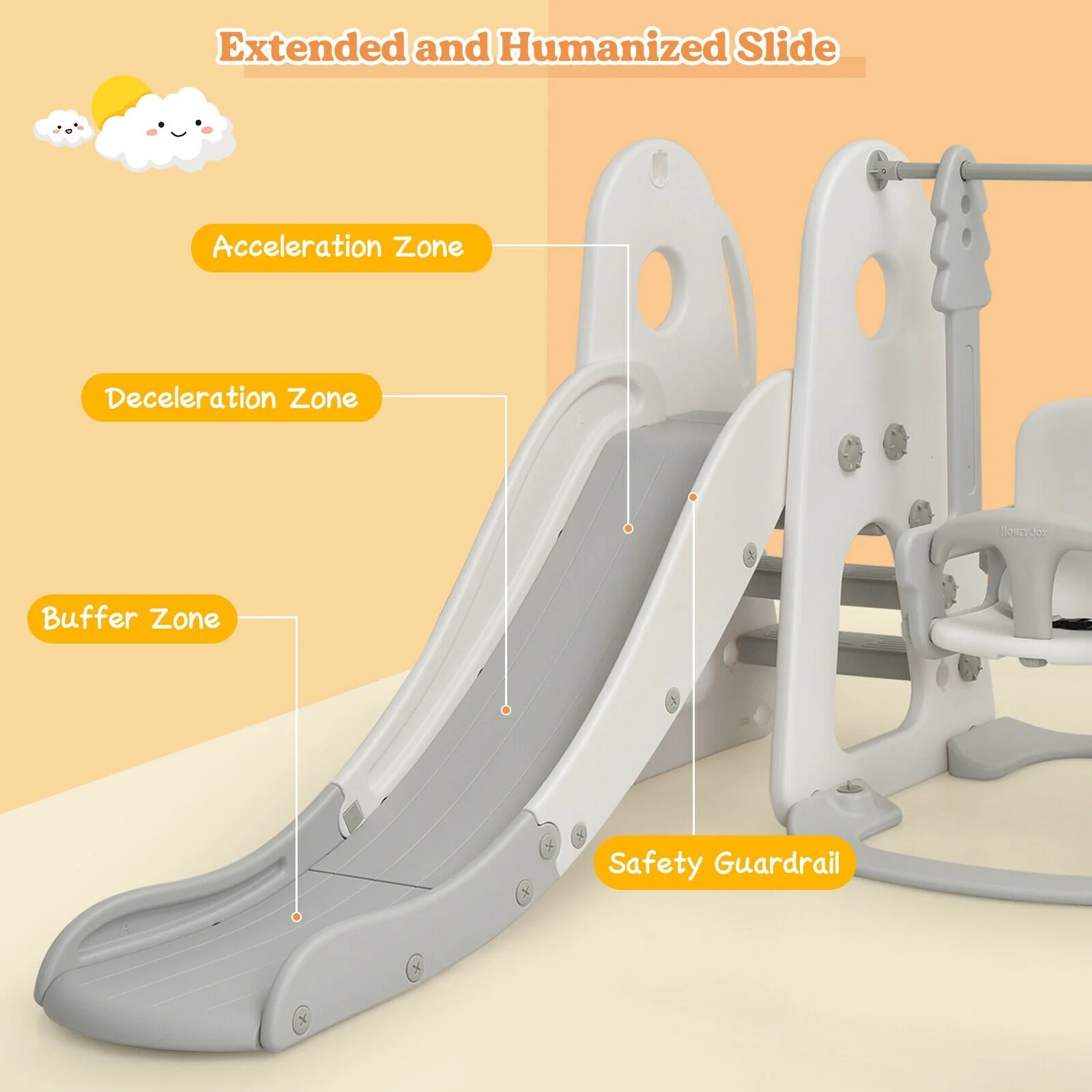 6 in 1 Toddler Slide and Swing Set with Ball Games-White - Image 6