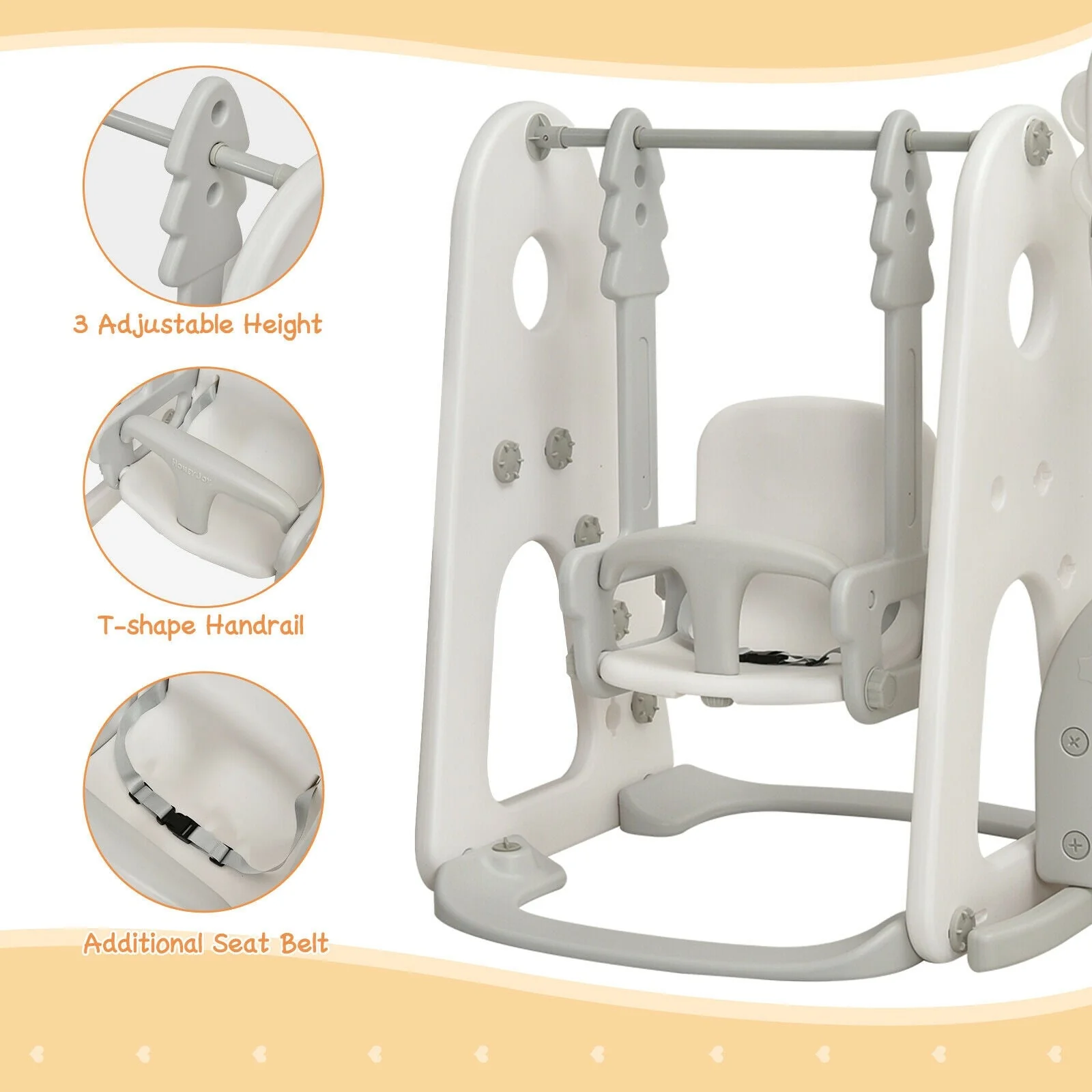 6 in 1 Toddler Slide and Swing Set with Ball Games-White - Image 7