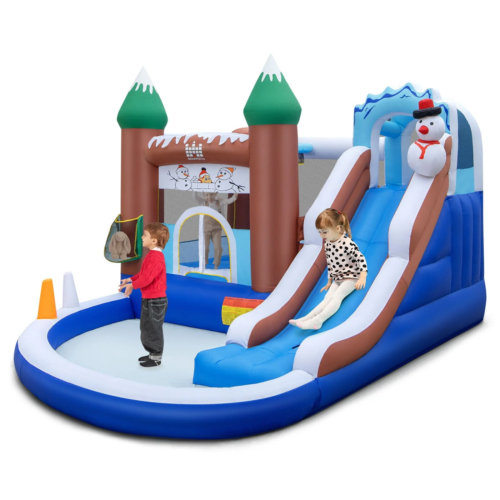 6-in-1 Winter Theme Snowman Inflatable Castle with Slide and Trampoline without Blower - Image 3