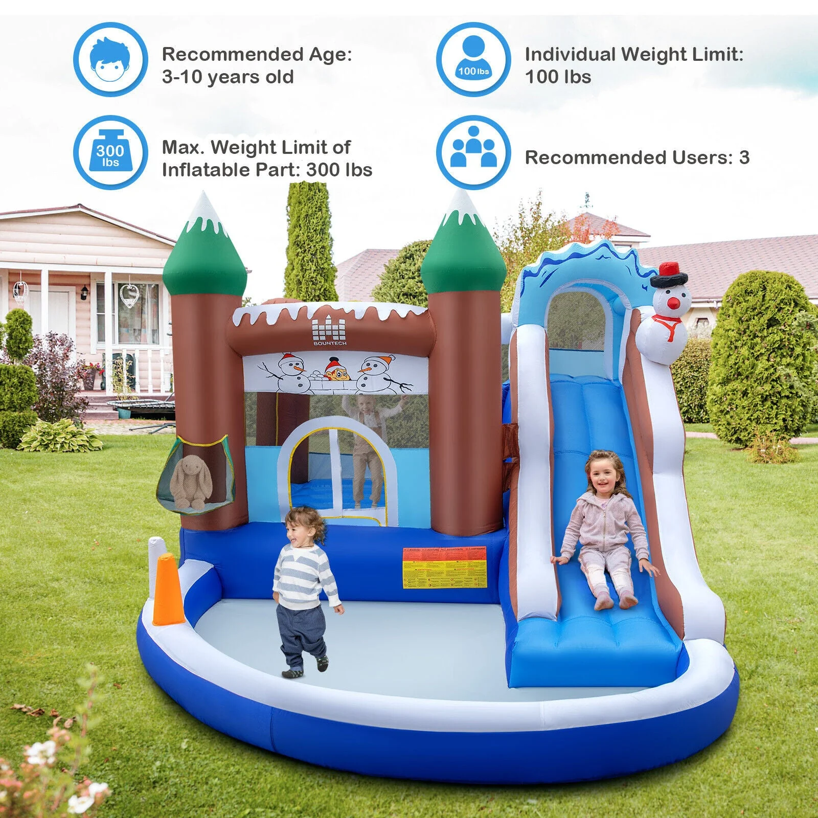 6-in-1 Winter Theme Snowman Inflatable Castle with Slide and Trampoline without Blower - Image 4