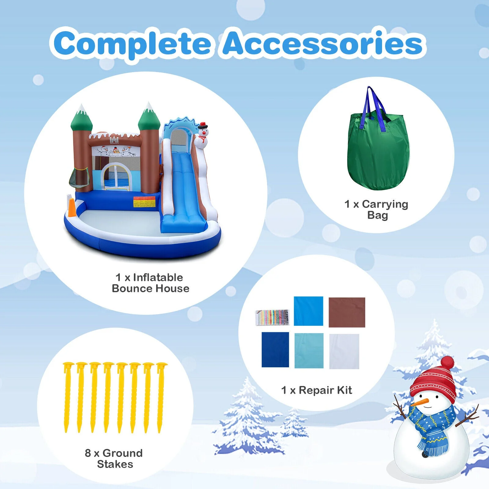 6-in-1 Winter Theme Snowman Inflatable Castle with Slide and Trampoline without Blower - Image 7