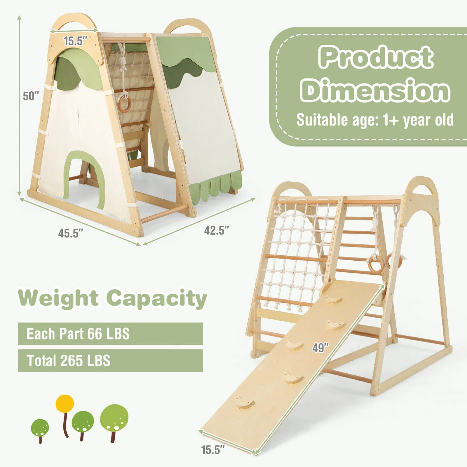 6-in-1 Wooden Kids Jungle Gym Playset with Slide Climbing Net-Natural - Image 4