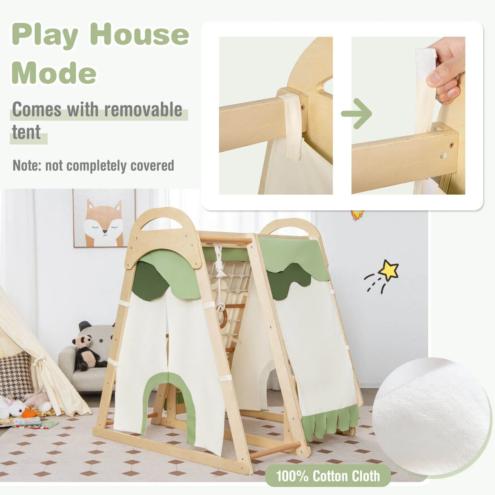 6-in-1 Wooden Kids Jungle Gym Playset with Slide Climbing Net-Natural - Image 5