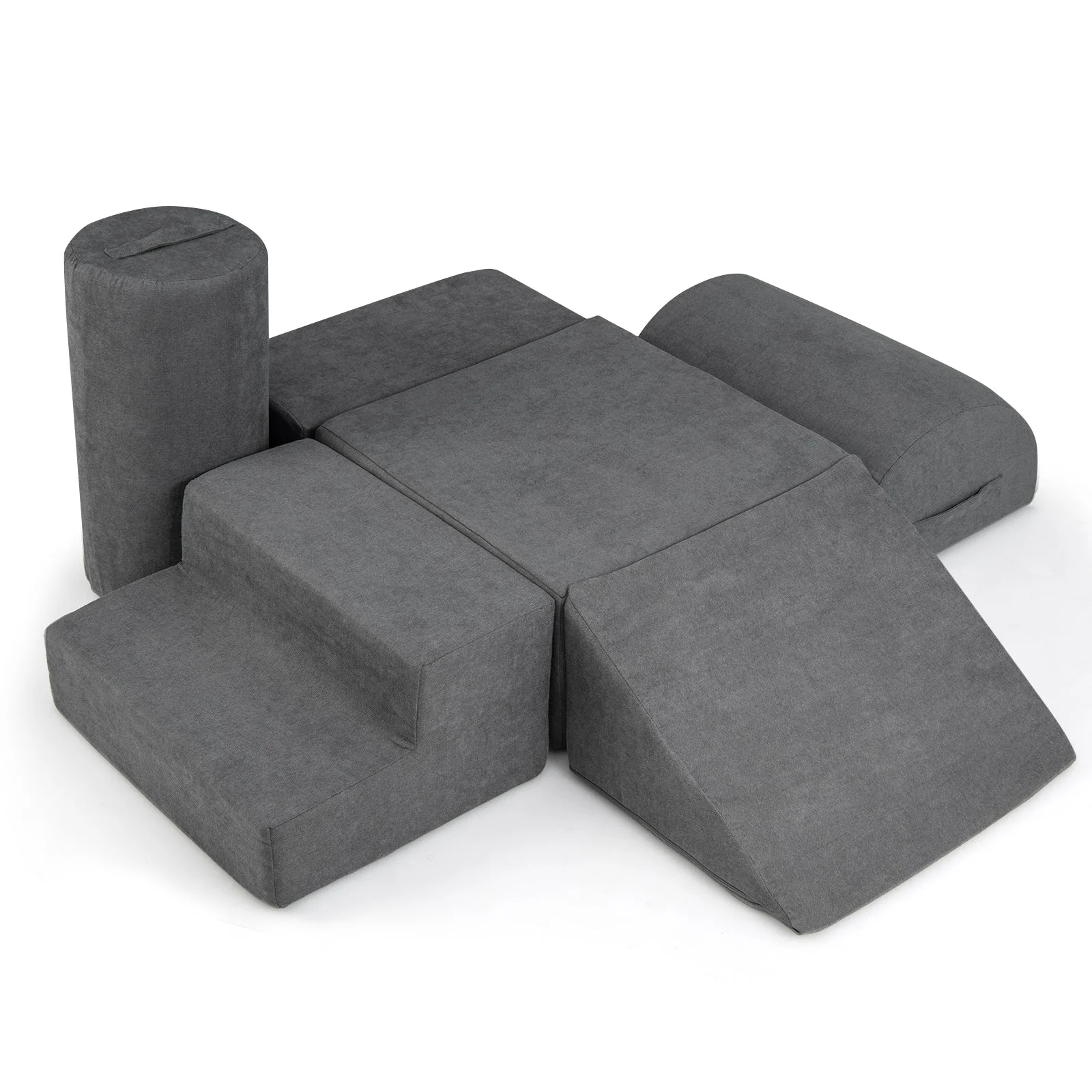 6-Piece Baby Climbing Blocks with 30D High-Density Foam and Carrying Handles-Gray - Image 3