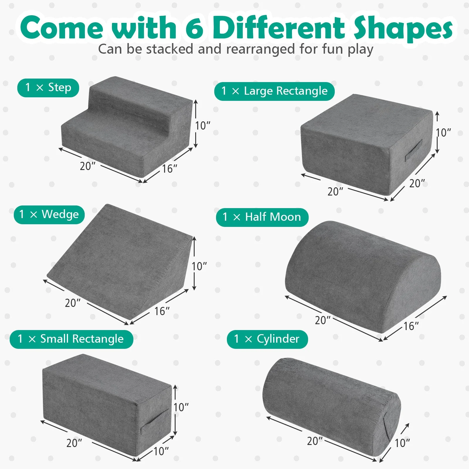 6-Piece Baby Climbing Blocks with 30D High-Density Foam and Carrying Handles-Gray - Image 5