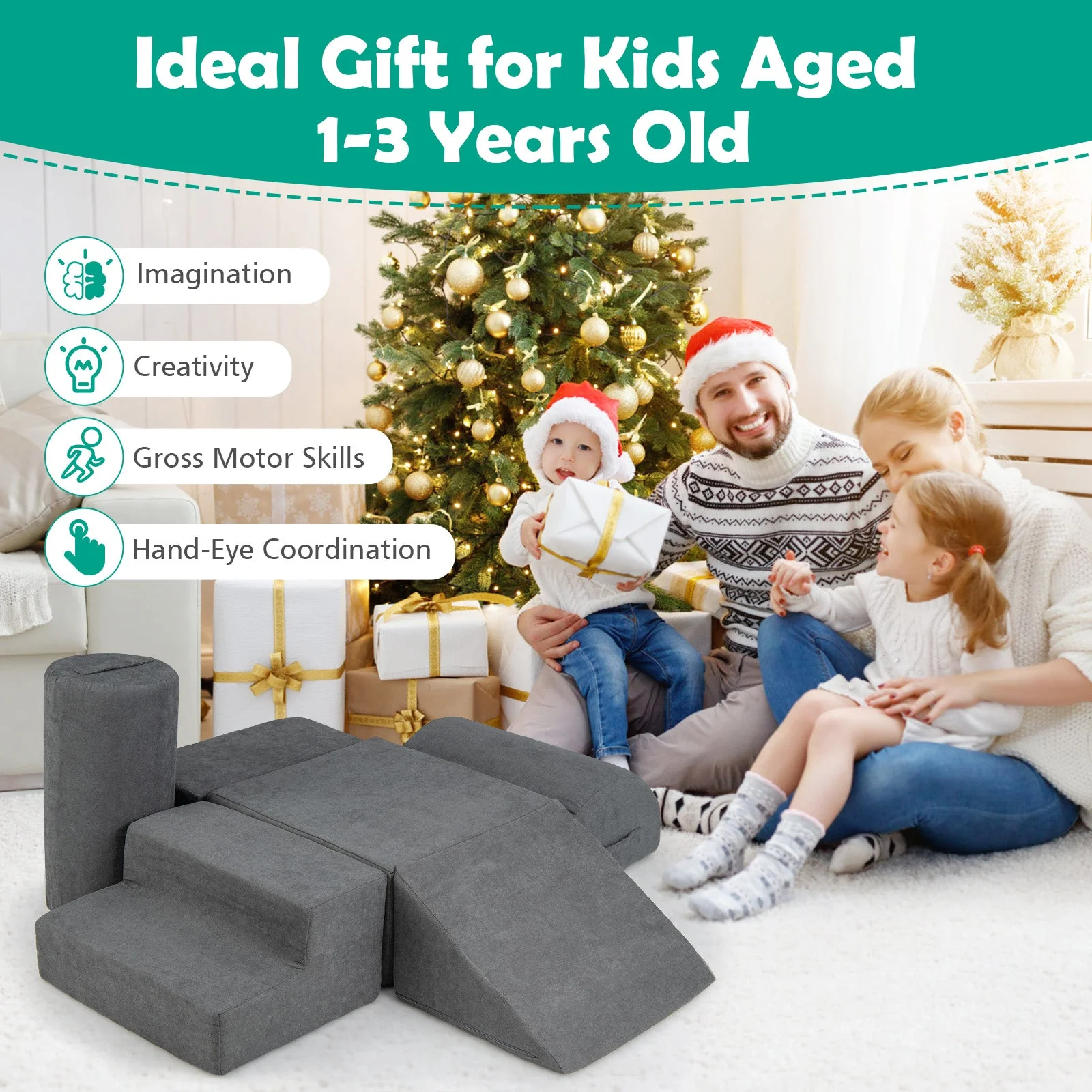 6-Piece Baby Climbing Blocks with 30D High-Density Foam and Carrying Handles-Gray - Image 6