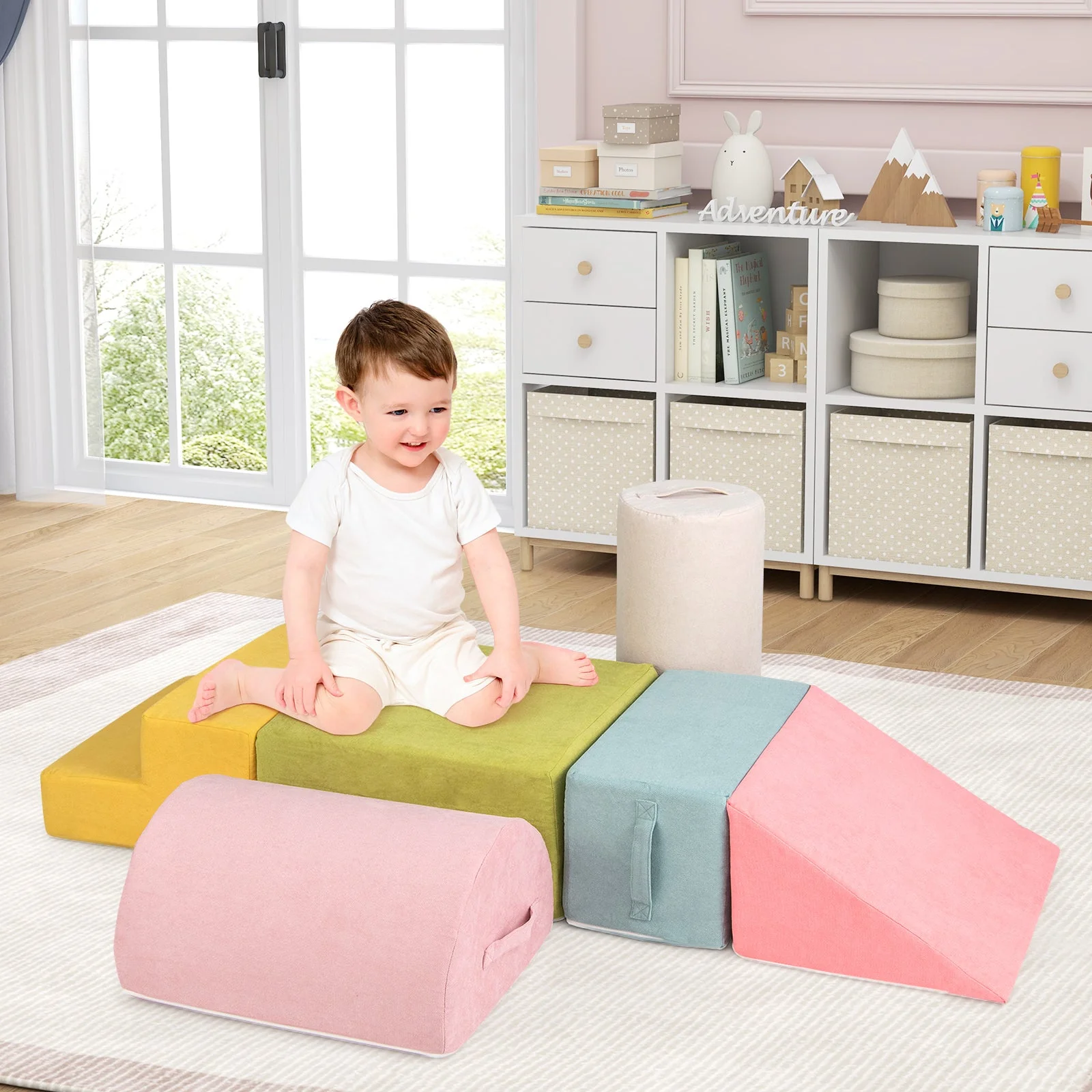 6-Piece Baby Climbing Blocks with 30D High-Density Foam and Carrying Handles-Macaron Multicolor - Image 2