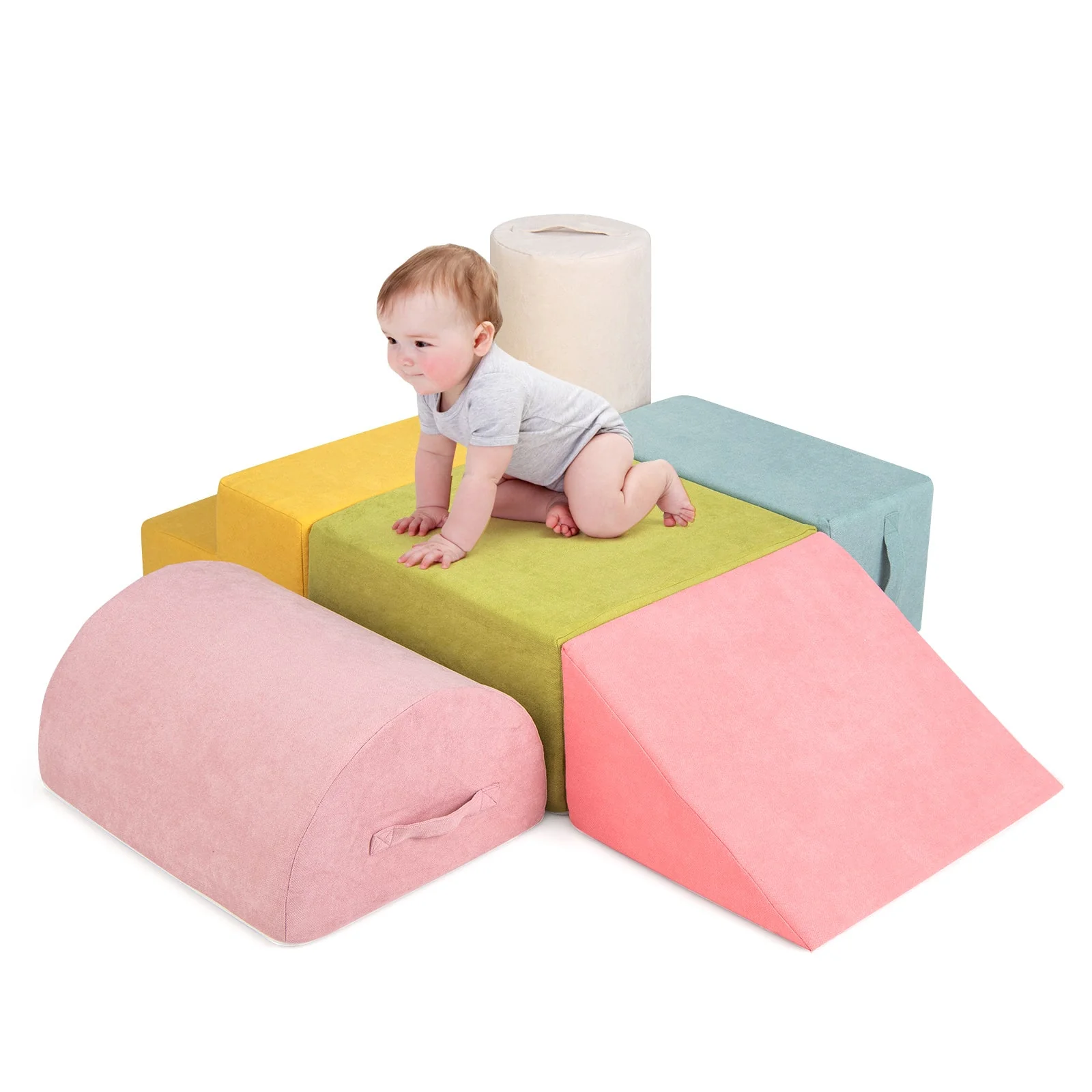 6-Piece Baby Climbing Blocks with 30D High-Density Foam and Carrying Handles-Macaron Multicolor - Image 4
