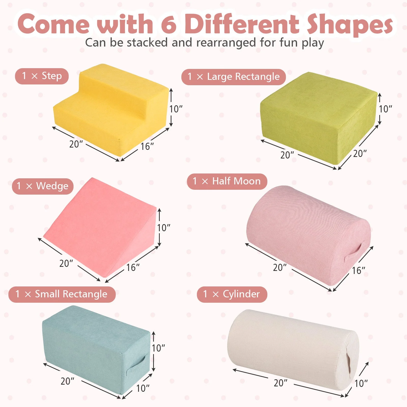 6-Piece Baby Climbing Blocks with 30D High-Density Foam and Carrying Handles-Macaron Multicolor - Image 5