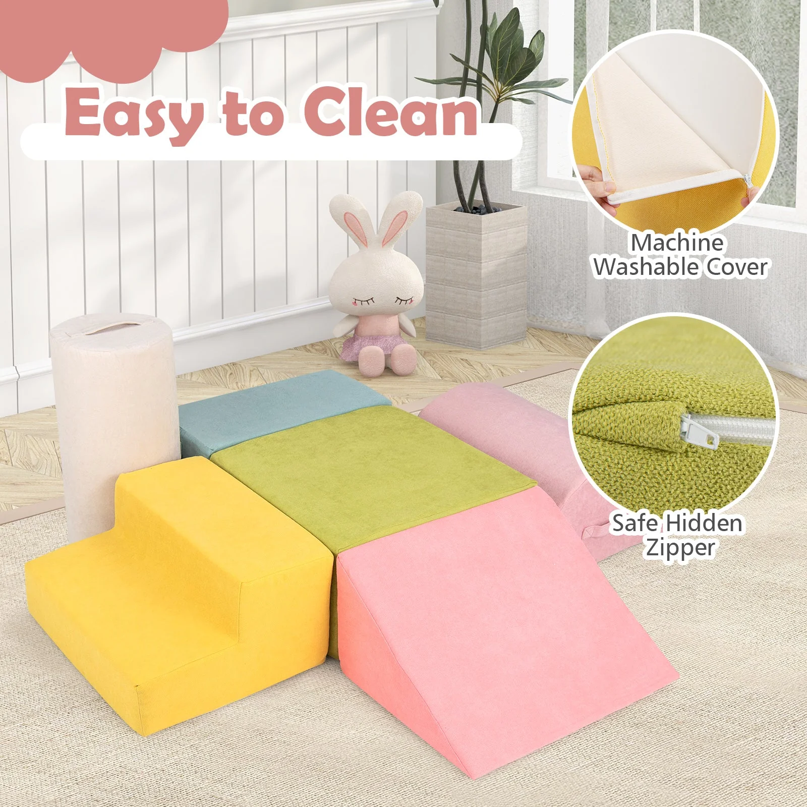 6-Piece Baby Climbing Blocks with 30D High-Density Foam and Carrying Handles-Macaron Multicolor - Image 7