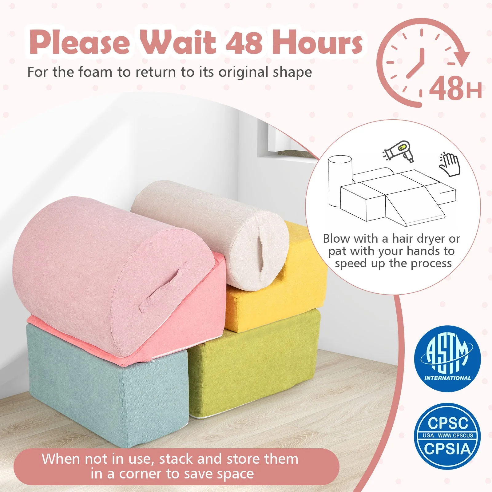 6-Piece Baby Climbing Blocks with 30D High-Density Foam and Carrying Handles-Macaron Multicolor - Image 8