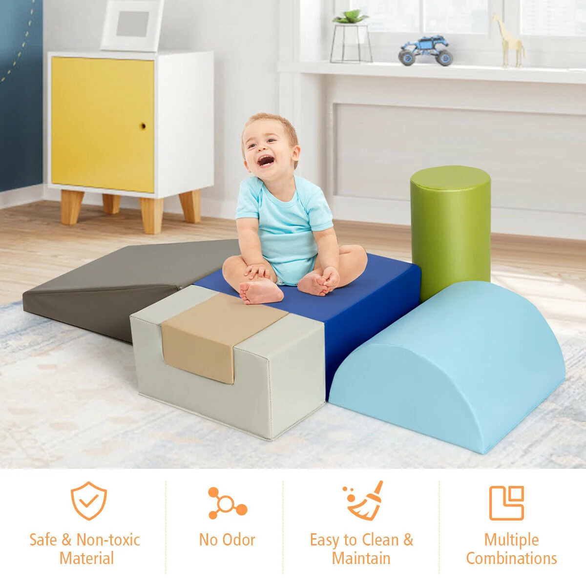 6 Piece Climb Crawl Play Set Indoor Baby Toddler-Gray - Image 8