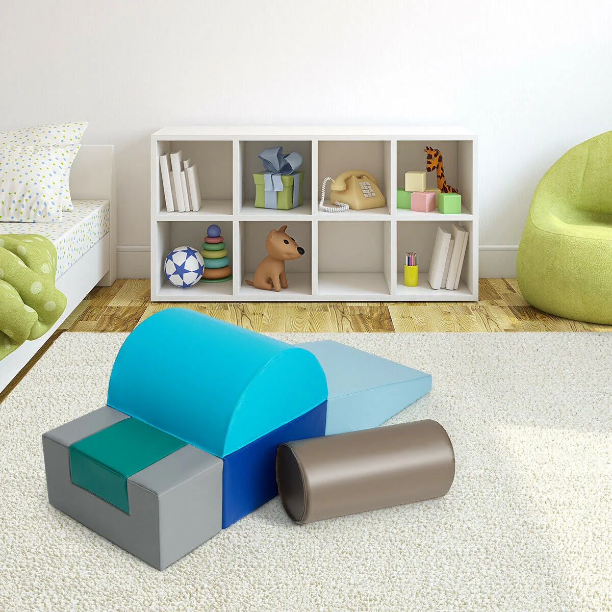 6 Piece Climb Crawl Play Set Indoor Kids Toddler-Light Blue - Image 2