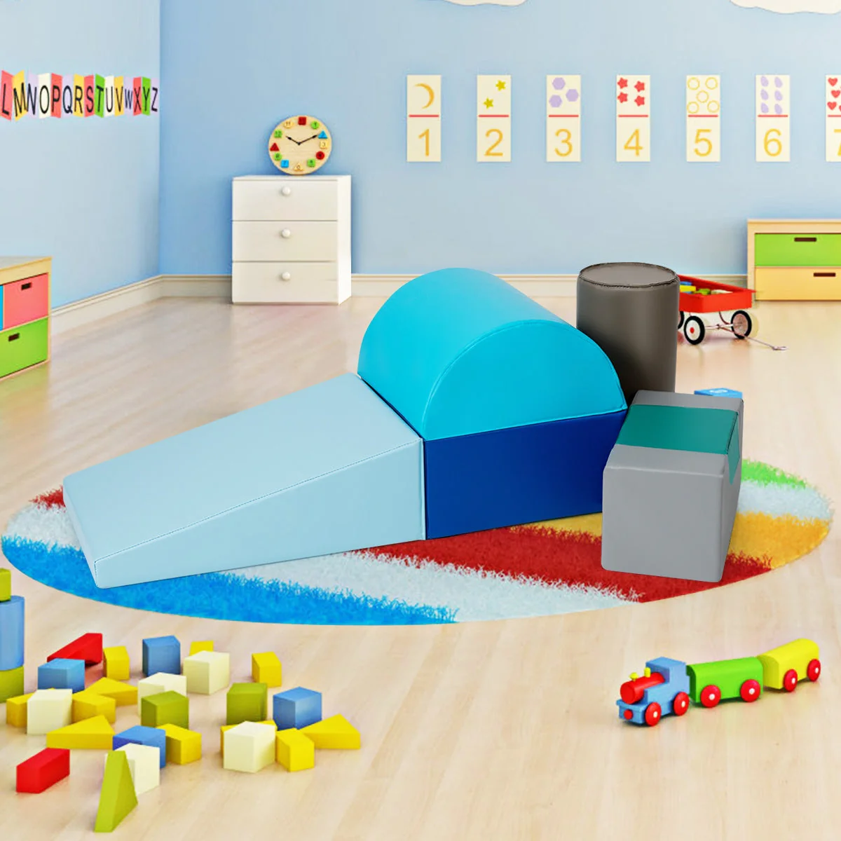 6 Piece Climb Crawl Play Set Indoor Kids Toddler-Light Blue - Image 7