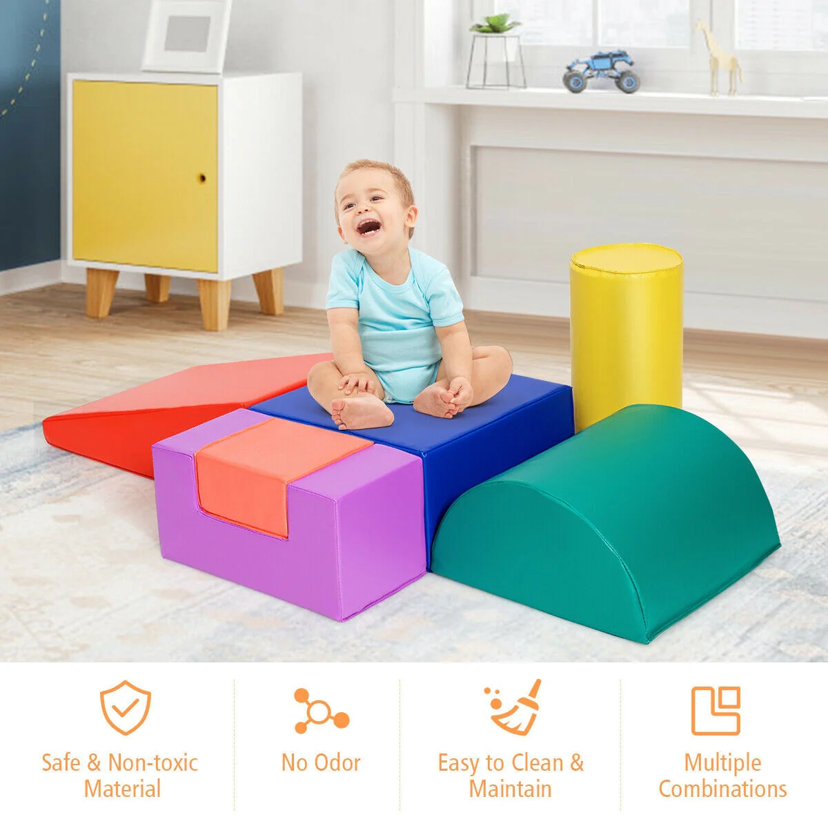 6 Piece Climb Crawl Play Set Indoor Kids  Toddler -Red - Image 2