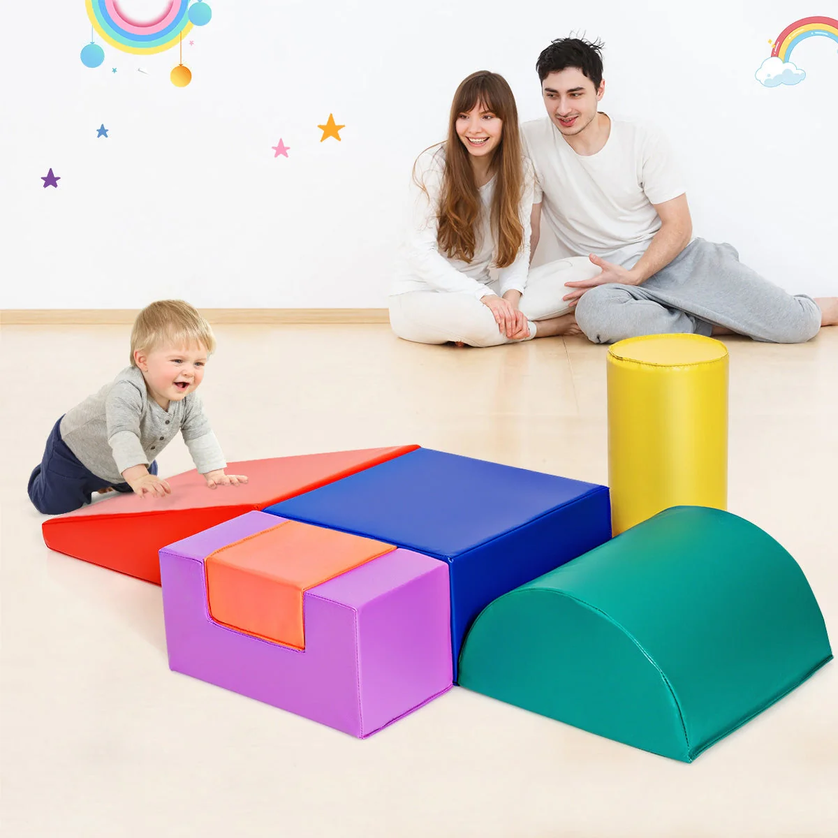 6 Piece Climb Crawl Play Set Indoor Kids  Toddler -Red - Image 6