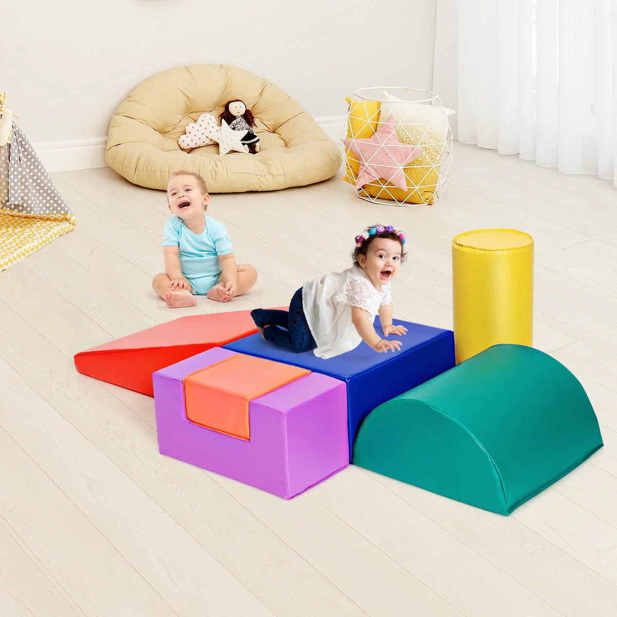 6 Piece Climb Crawl Play Set Indoor Kids  Toddler -Red - Image 7