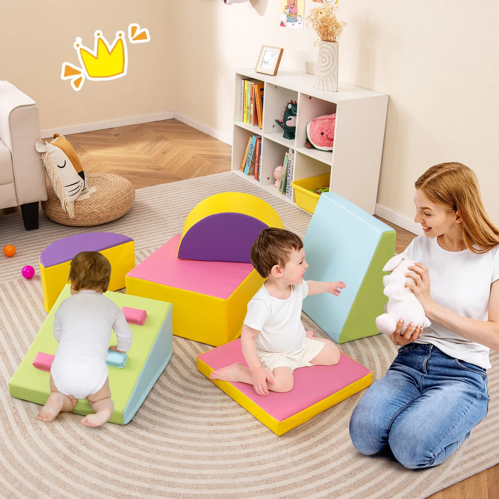 6-Piece Foam Climbing Blocks with Hook and Loop Fasteners - Image 2