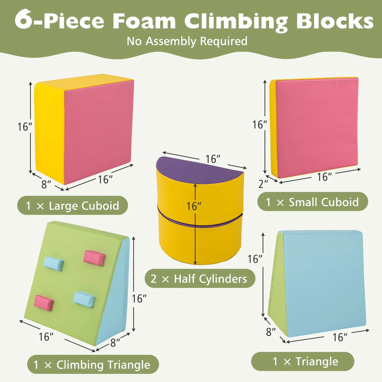 6-Piece Foam Climbing Blocks with Hook and Loop Fasteners - Image 5