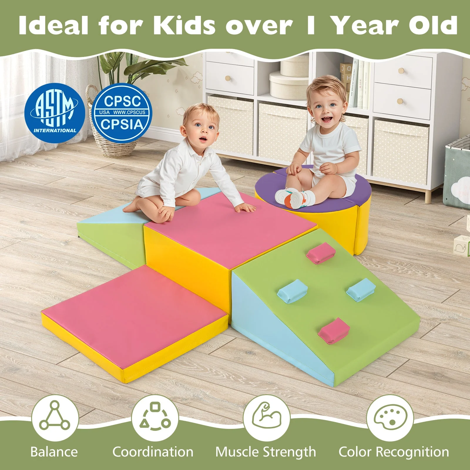 6-Piece Foam Climbing Blocks with Hook and Loop Fasteners - Image 7