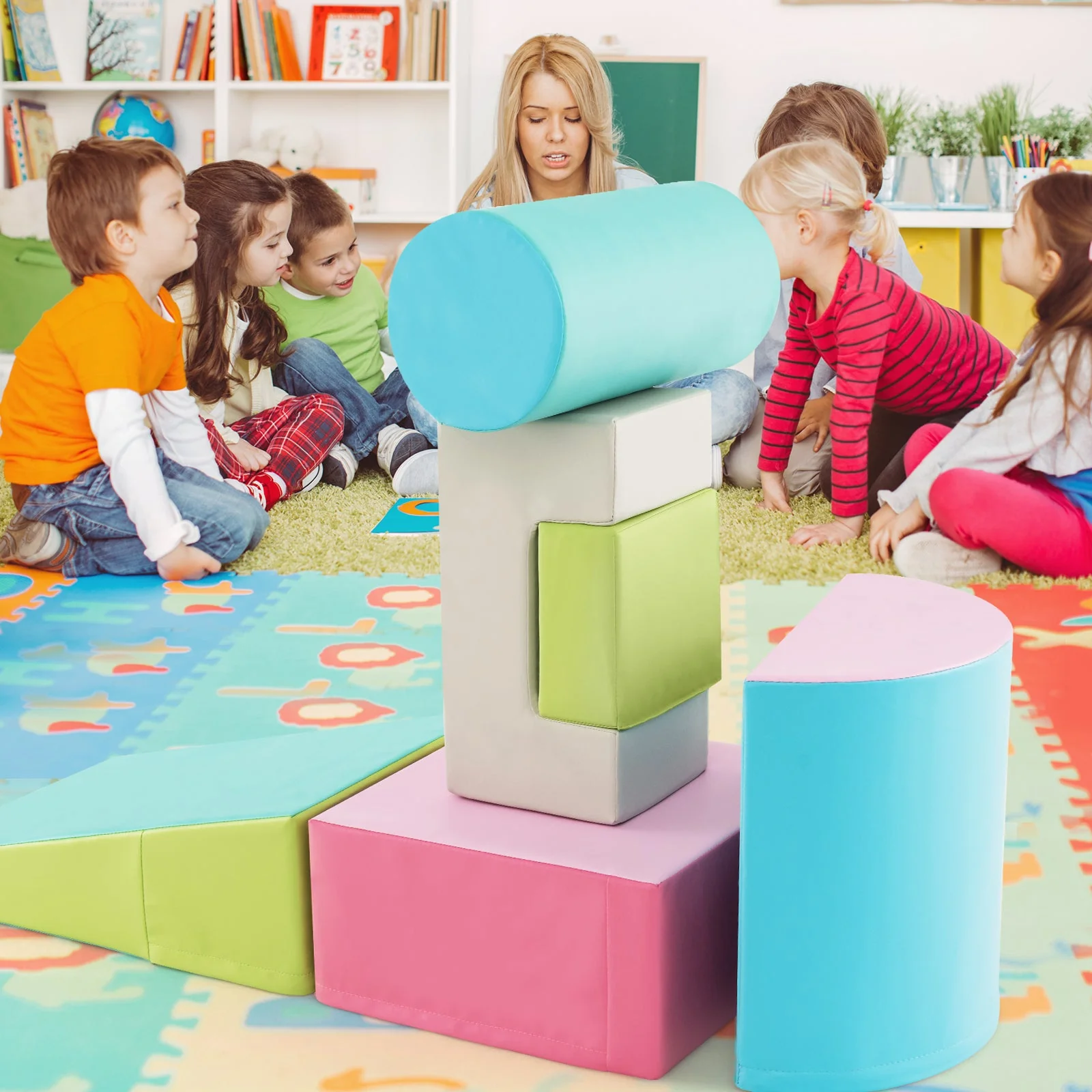 6 Pieces Foam Climbing Blocks Indoor Climb and Crawl Activity Playset with Rectangles-Green - Image 2