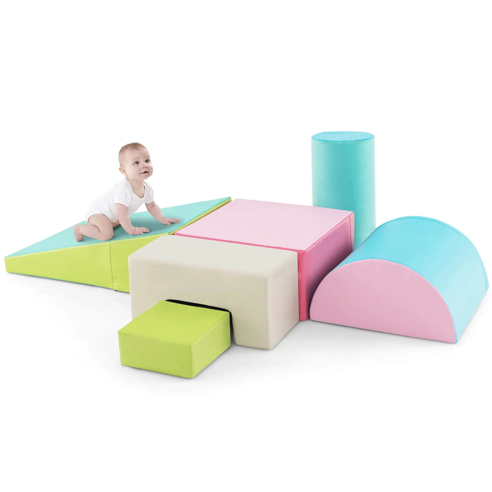 6 Pieces Foam Climbing Blocks Indoor Climb and Crawl Activity Playset with Rectangles-Green - Image 3