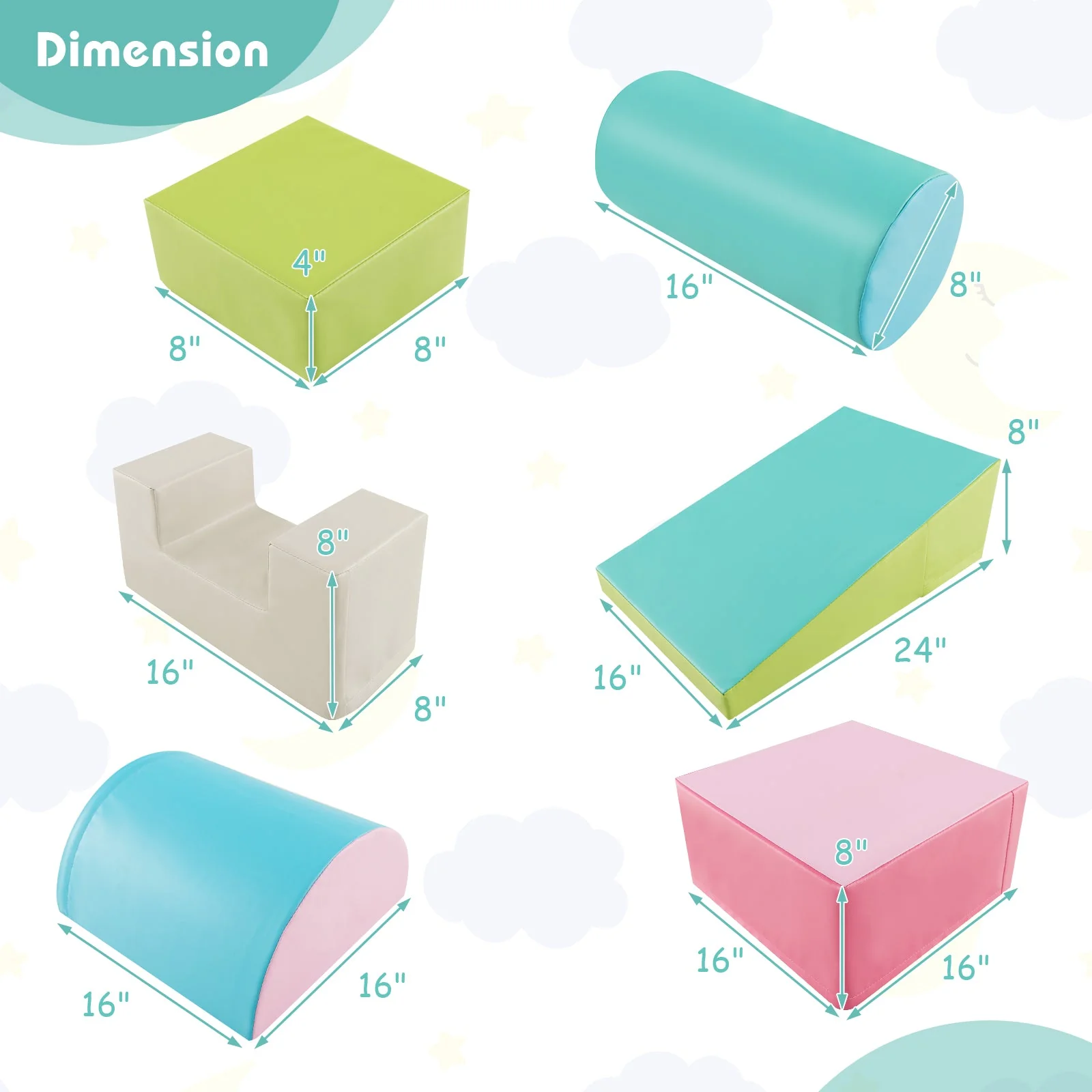 6 Pieces Foam Climbing Blocks Indoor Climb and Crawl Activity Playset with Rectangles-Green - Image 4