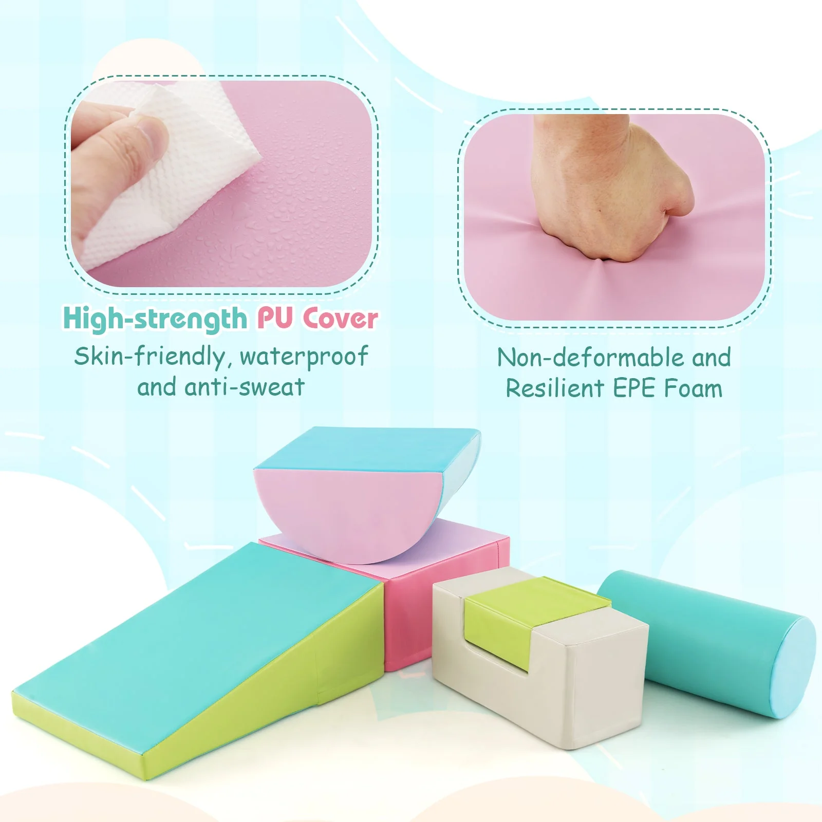 6 Pieces Foam Climbing Blocks Indoor Climb and Crawl Activity Playset with Rectangles-Green - Image 5