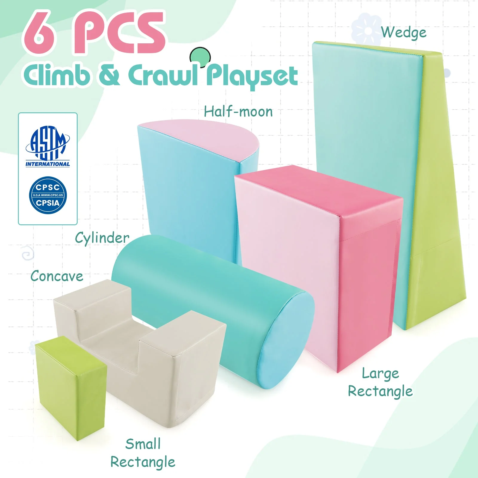 6 Pieces Foam Climbing Blocks Indoor Climb and Crawl Activity Playset with Rectangles-Green - Image 8